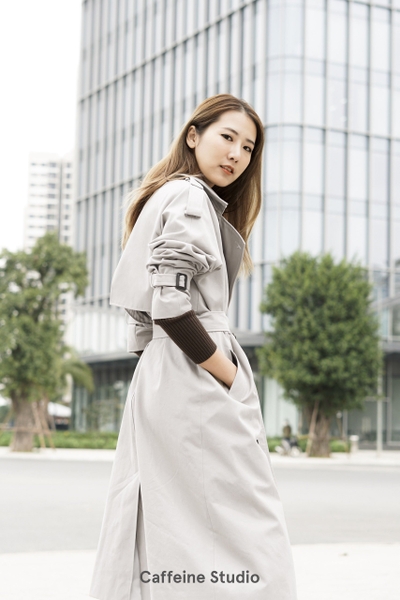 Long Trench Coat - Light Grey (Xám trắng)