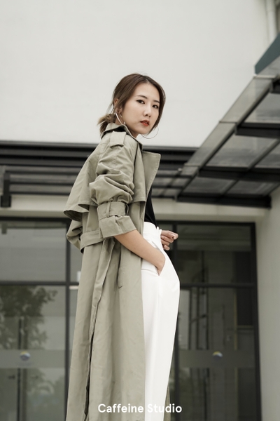 Long Trench Coat - Green Grey