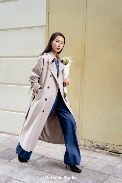 Long Trench Coat - Light Grey