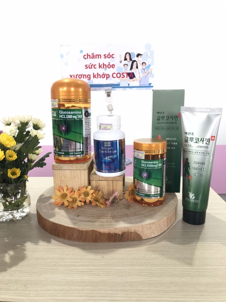 1 glucosamin 120v + 1 glucosamin 30v + 1 sụn cá mập shark cartilage ( 30v ) + 1 type kem lạnh xoa bóp Cactus Glucosamin 150ml