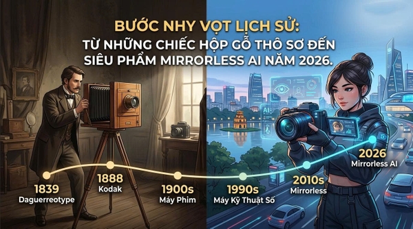 Bước Nhảy Vọt Lịch Sử: Từ Những Chiếc Hộp Gỗ Thô Sơ Đến Siêu Phẩm Mirrorless AI Năm 2026.