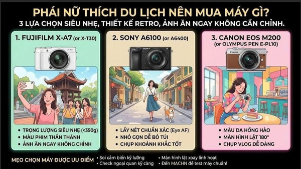 Phái Nữ Thích Du Lịch Nên Mua Máy Gì? 3 Lựa Chọn Siêu Nhẹ, Thiết Kế Retro, Ảnh Ăn Ngay Không Cần Chỉnh.