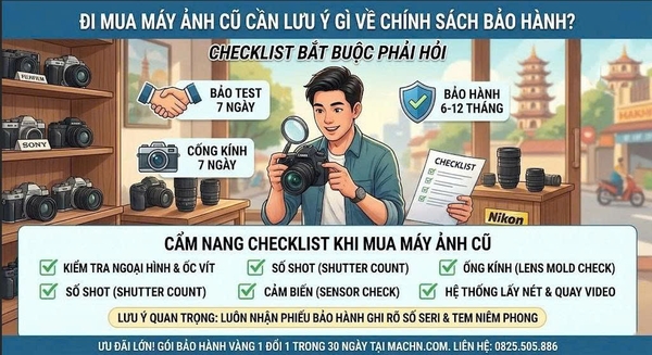 Đi Mua Máy Ảnh Cũ Cần Lưu Ý Gì Về Chính Sách Bảo Hành? Checklist Bắt Buộc Phải Hỏi.
