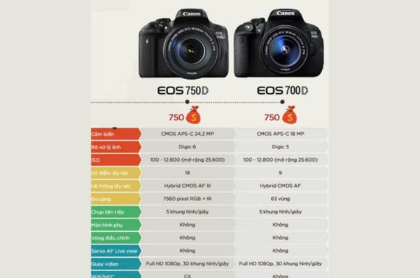 Canon 700D có còn đáng mua năm 2025? So sánh chi tiết với Canon 750D