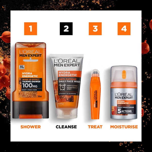 Sữa rửa mặt làm sáng da cho nam L'Oreal Men Expert Hydra Energetic Wake-up Effect with Guarana Vitamin C - 100 ml