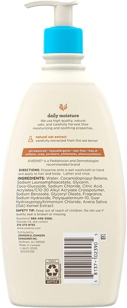Sữa tắm gội cho bé da nhạy cảm Aveeno Baby Daily Moisture Gentle Bath Wash & Shampoo 532ml