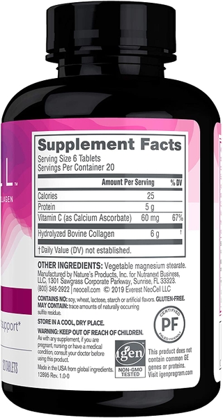 Viên uống tăng cường collagen cho sức khỏe NeoCell Super Collagen C, Collagen Peptides Types 1 & 3 120 viên