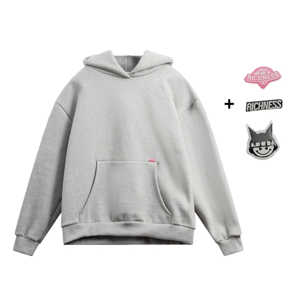 RICHNESS ESSENTIAL HOODIE BOXY + 3 PIN ICONIC ( GREY )