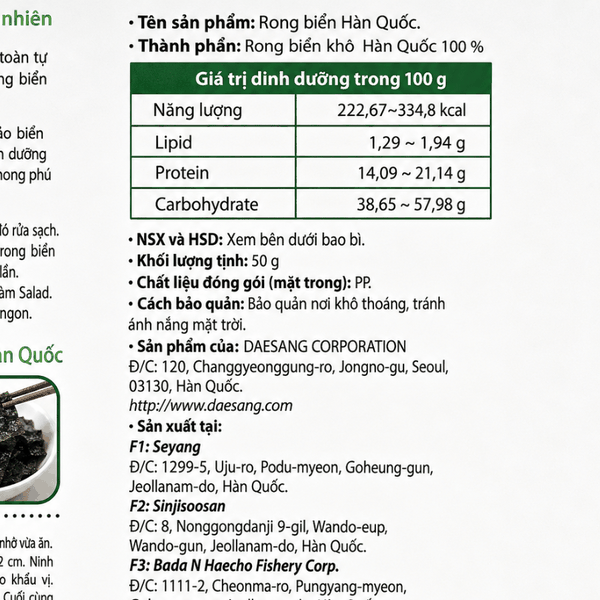 Rong Biển Tự Nhiên Hàn Quốc 50g