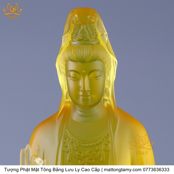Tượng Phật Quan Âm Bồ Tát Bằng Lưu Ly Cao Cấp vật phẩm phong thủy may mắn cát tường như ý