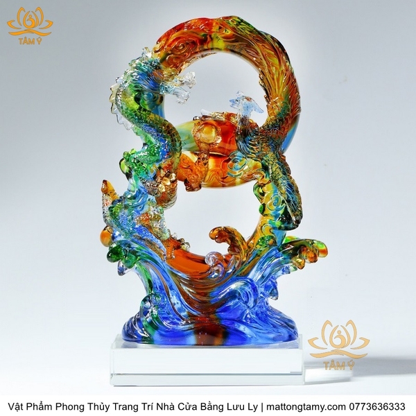 Tượng Long Phụng Sum Vầy Bằng Lưu Ly cát tường vật phẩm phong thủy như ý
