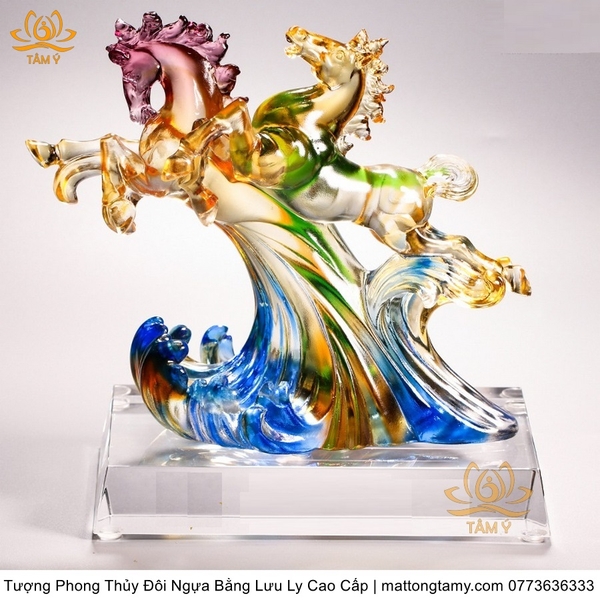Tượng Trang Trí Nhà Cửa Hình Song Mã Bằng Lưu Ly xịn đẹp bền rẻ mới