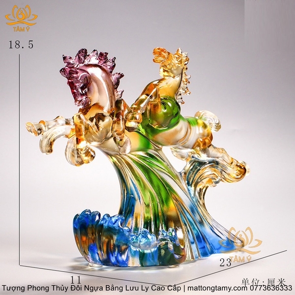 Tượng Trang Trí Nhà Cửa Hình Song Mã Bằng Lưu Ly quà tặng sếp quà mừng thọ