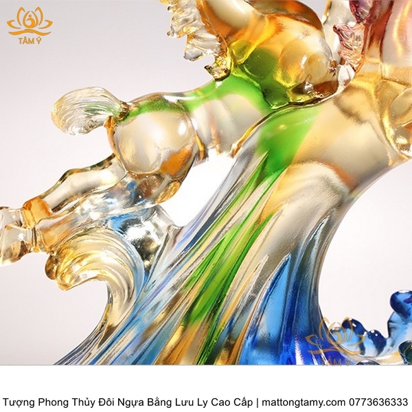 vật phẩm phong thủy may mắn vật phẩm phong thủyTượng Trang Trí Nhà Cửa Hình Song Mã Bằng Lưu Ly