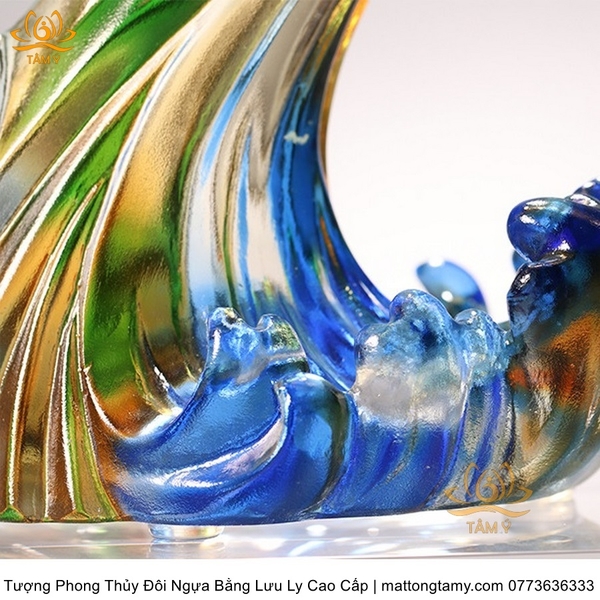 Tượng Trang Trí Nhà Cửa Hình Song Mã Bằng Lưu Ly vật phẩm phong thủy mạnh khỏe phúc lộc trường thọ hạnh phúc