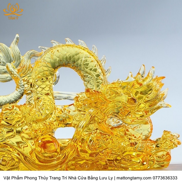Tượng Trang Trí Nhà Cửa Hình Rồng Phương Đông Bằng Lưu Ly vật phẩm phong thủy may mắn cát tường như ý
