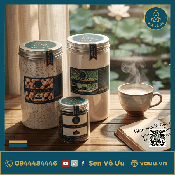 Combo ngủ ngon an lành: Tinh bột củ sen - Bột hạt sen - Trà tâm sen | Sen Vô Ưu