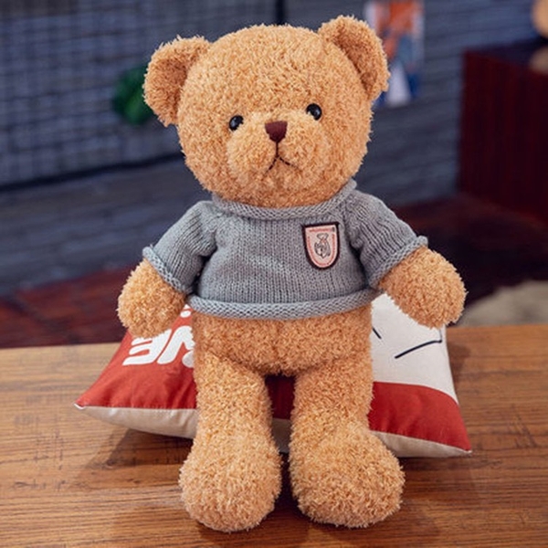 Gấu bông nâu nhạt -áo xanh kt 30cm.