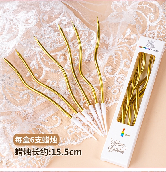 Vỉ 6 cây nến xoắn dài-MÀU VÀNG.