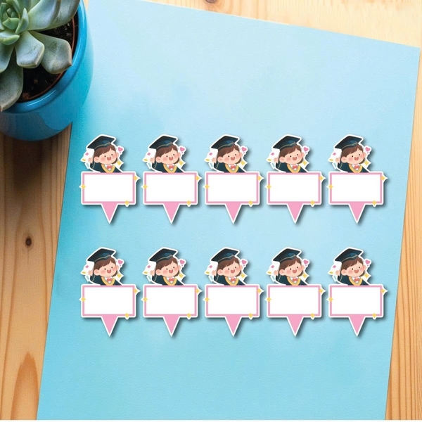 Set 50 thẻ giấy có chân cắm-bé  Gái cử nhân (MẪU 8-trái tim hồng).