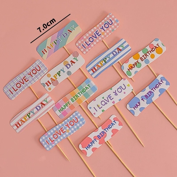 Set 60 bảng giấy-HPBD (happy birthday) mix chữ I LOVE YOU hình chữ nhật sắc màu.