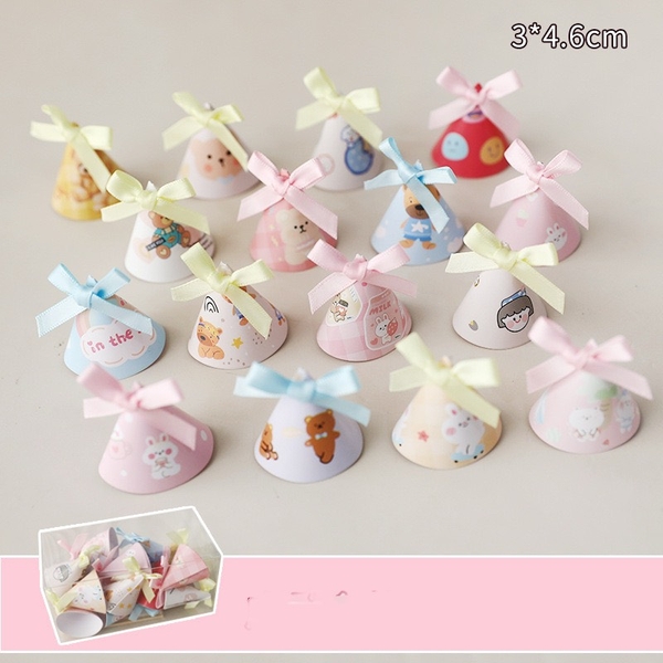 Hộp 15 mũ mini gắn NƠ (gắn sẵn) trang trí bánh-mẫu  con vật.