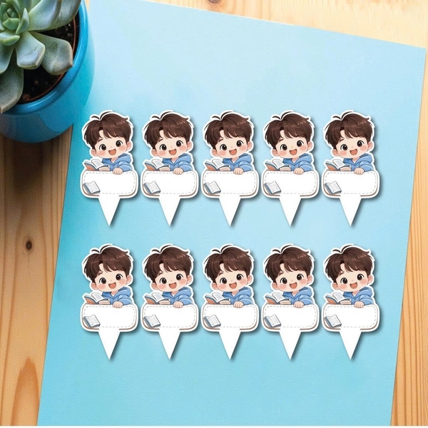 Set 50 thẻ giấy có chân cắm-bé TRAI đọc sách áo xanh.