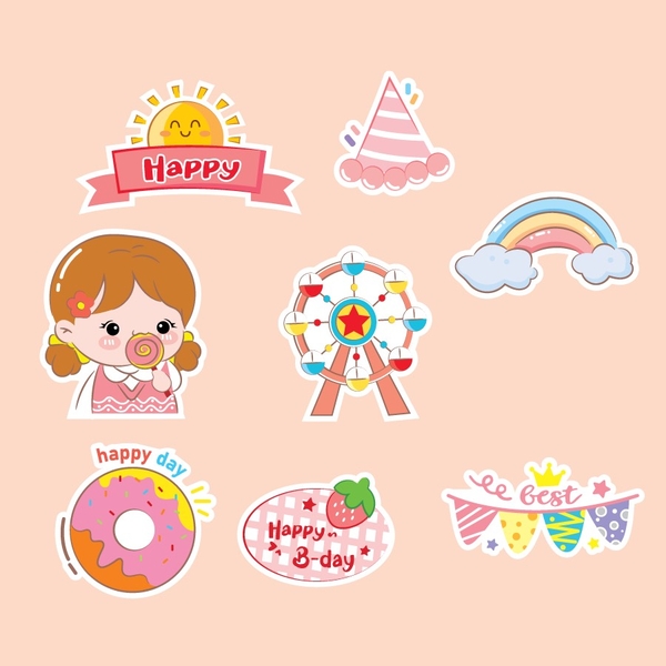 Combo 2 set giấy-bé GÁI happy và kẹo mút.