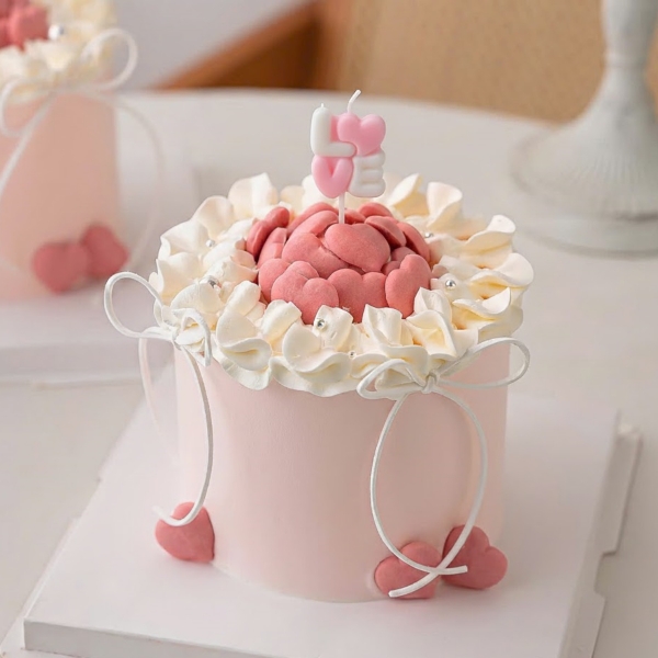 Vỉ 3 nến LOVE 2 tầng -MÀU TRẮNG MIX HỒNG.