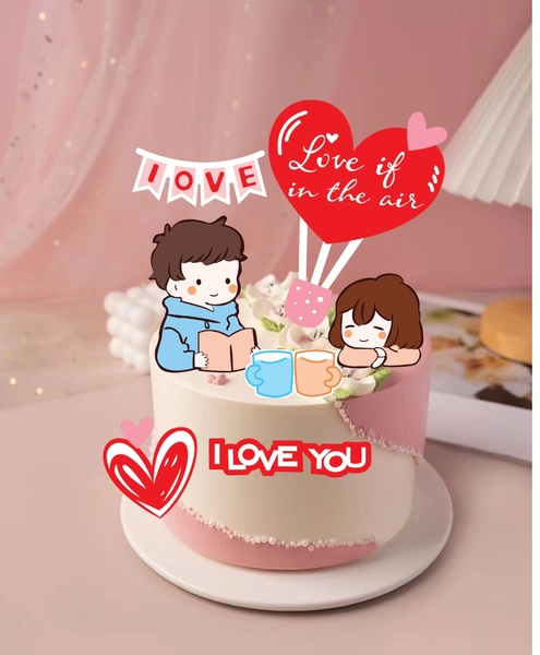 Combo 2 set giấy- đôi tình yêu và khinh khí cầu tim đỏ.