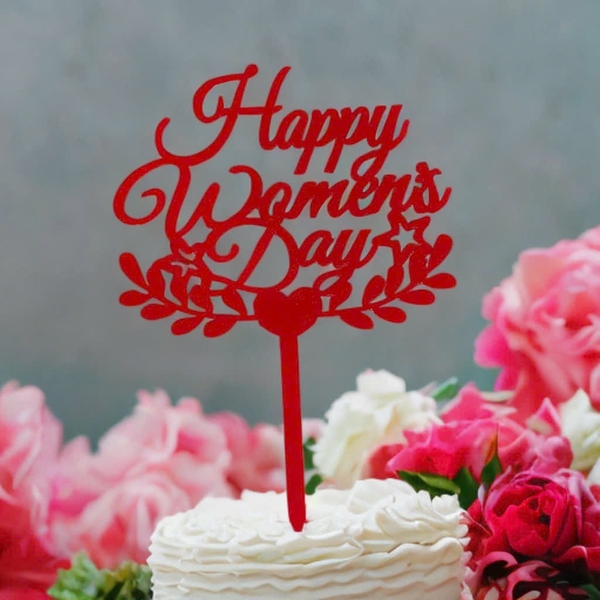 Set 10 mica Happy women's day cành lá cây bên dưới -ĐỎ.