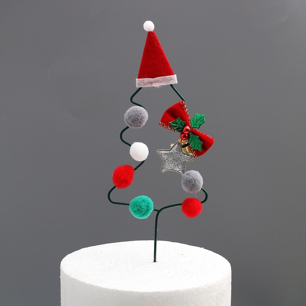 Cây thông Noel sắt gắn quả bông-Mũ đỏ.