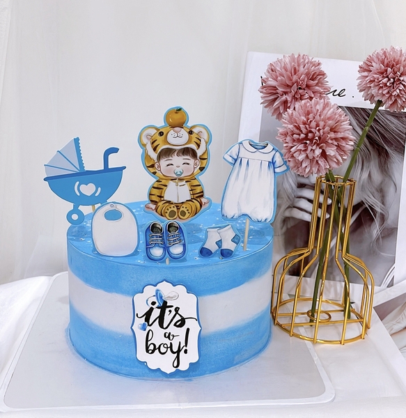 Combo 2 set giấy-Hổ vàng và quần áo, xe nôi -XANH.