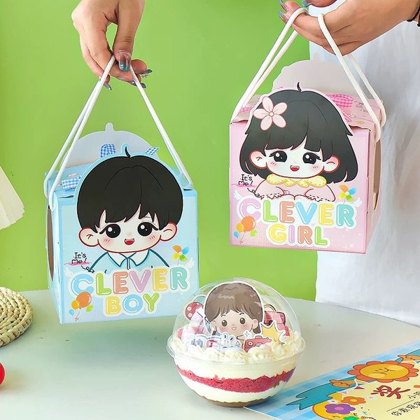 Set 5 hộp giấy chữ nhật có quai xách kèm hộp cầu nhựa -mẫu BÉ TRAI clever boy.