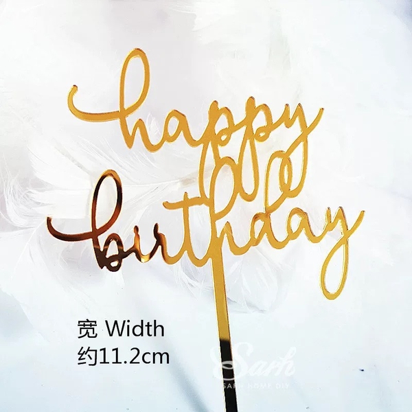 Set 10 mica HPBD chữ kiểu đơn giản -MÀU VÀNG.