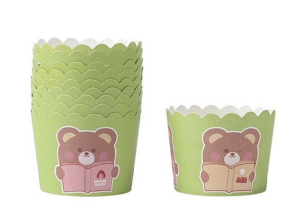 Set 50 cốc cupcake giấy  kt 6x5.5x7cm - màu XANH LÁ (hình gấu).