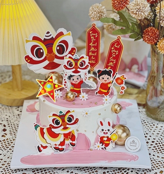 Combo 2 set giấy trung thu - múa lân mẫu 1 (bé múa lân và câu đối).