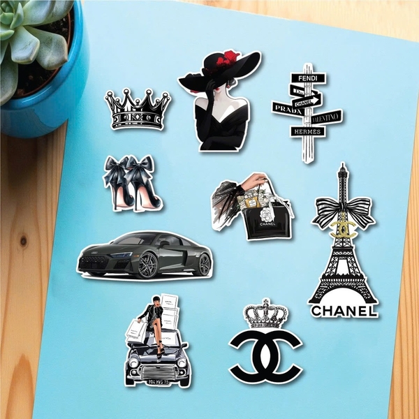 Combo 2 set giấy - cô gái chanel đen, tháp pari, ô tô đen.
