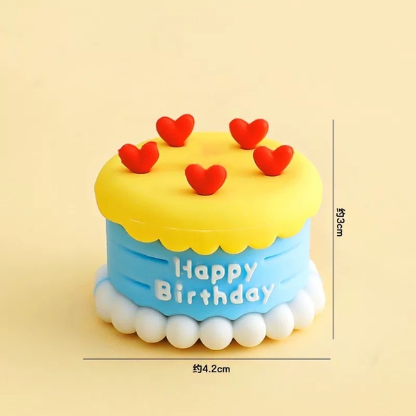 Bánh sinh nhật mini nhựa 1 tầng gắn trái tim đỏ -MÀU XANH.