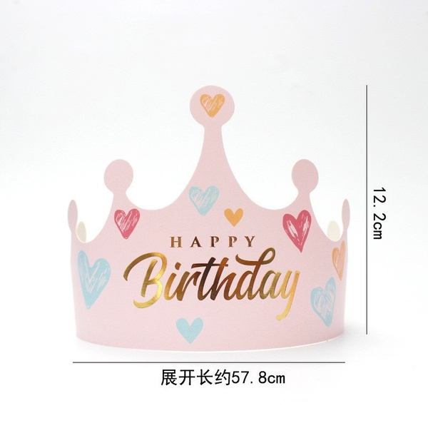 Set 10 mũ sinh nhật hình vương miện-HỒNG có hình trái tim mix màu.