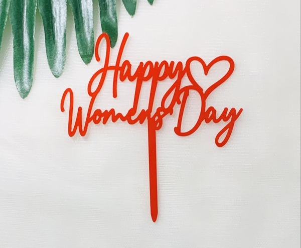 Set 10 mica Women day chữ uốn gắn trái tim-ĐỎ (Mẫu 2).