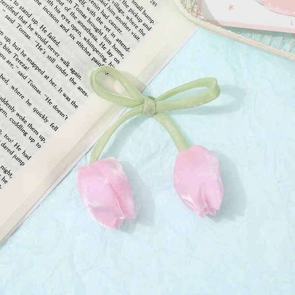 Nơ lụa hoa tuylip (kích thước to -45cm)-HỒNG ĐẬM.