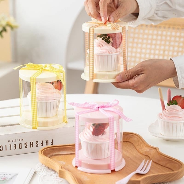 set 10 hộp mica tròn mini đựng cupcake-VÀNG.