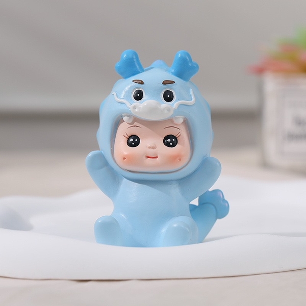 Tượng sứ em bé rồng-MÀU XANH.
