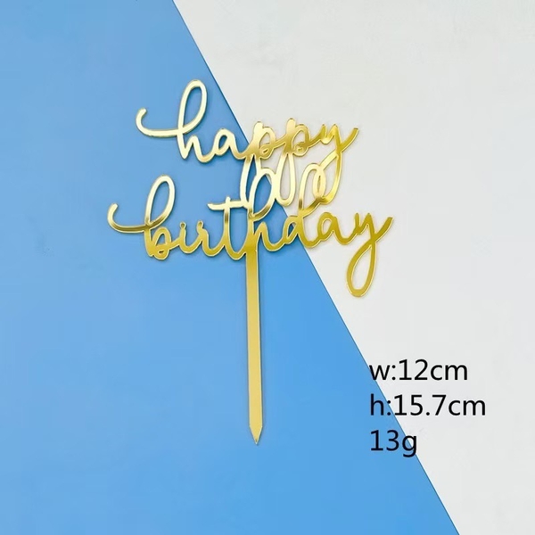 Set 10 mica HPBD chữ kiểu đơn giản -MÀU VÀNG.