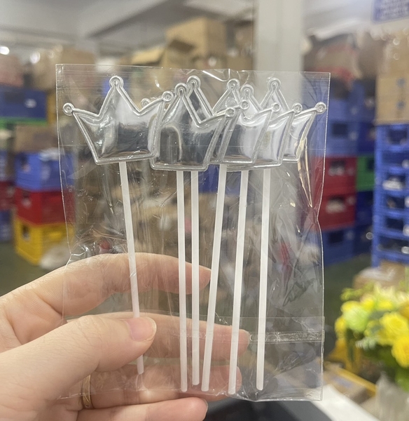 Set 60 cây vương miện da phồng BẠC (cây nhựa) (10 gói -6 cây/gói).
