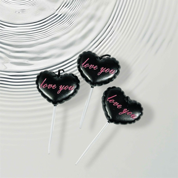 Vỉ nến 3 trái tim có chữ love you-MÀU ĐEN.
