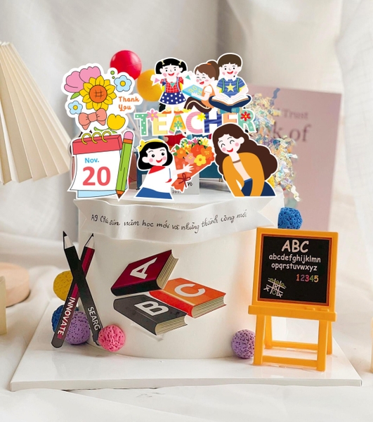 Combo 2 set giấy 20-11: Cô giáo và học sinh (mẫu 10-có cầu vồng ABC)Q9120.