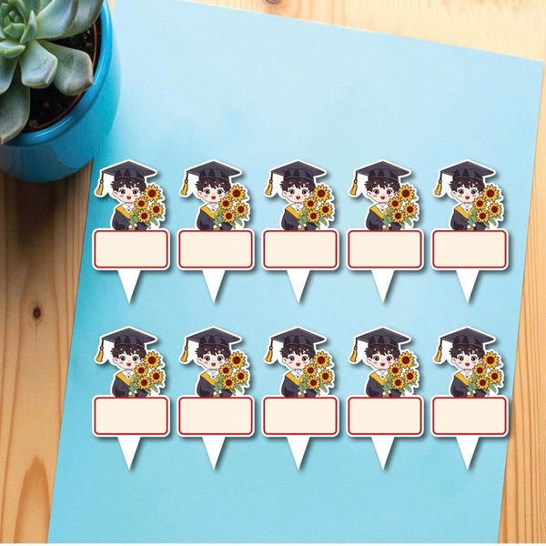 Set 50 thẻ giấy có chân cắm-bé TRAI CỬ NHÂN (MẪU 7-ôm hoa hướng dương).