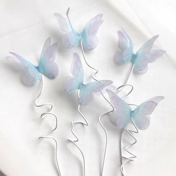 Set 5 bướm vải tuyn 2 lớp-XANH.